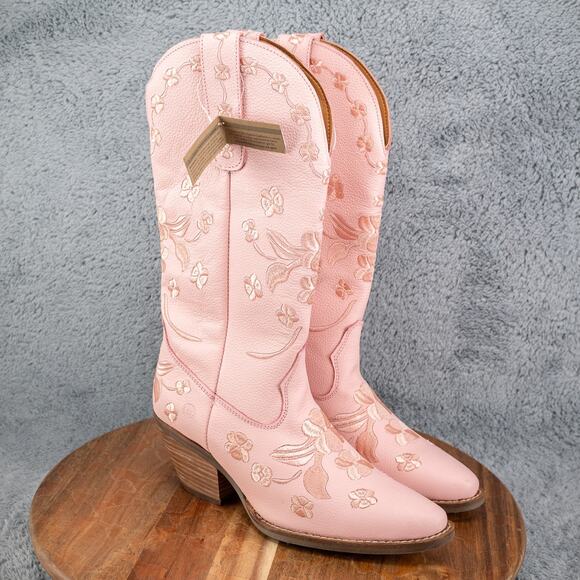 Dingo Love Bug Floral Embroidered Snip Toe Cowboy Womens Pink Casual Boots Sz 7 - Picture 1 of 6